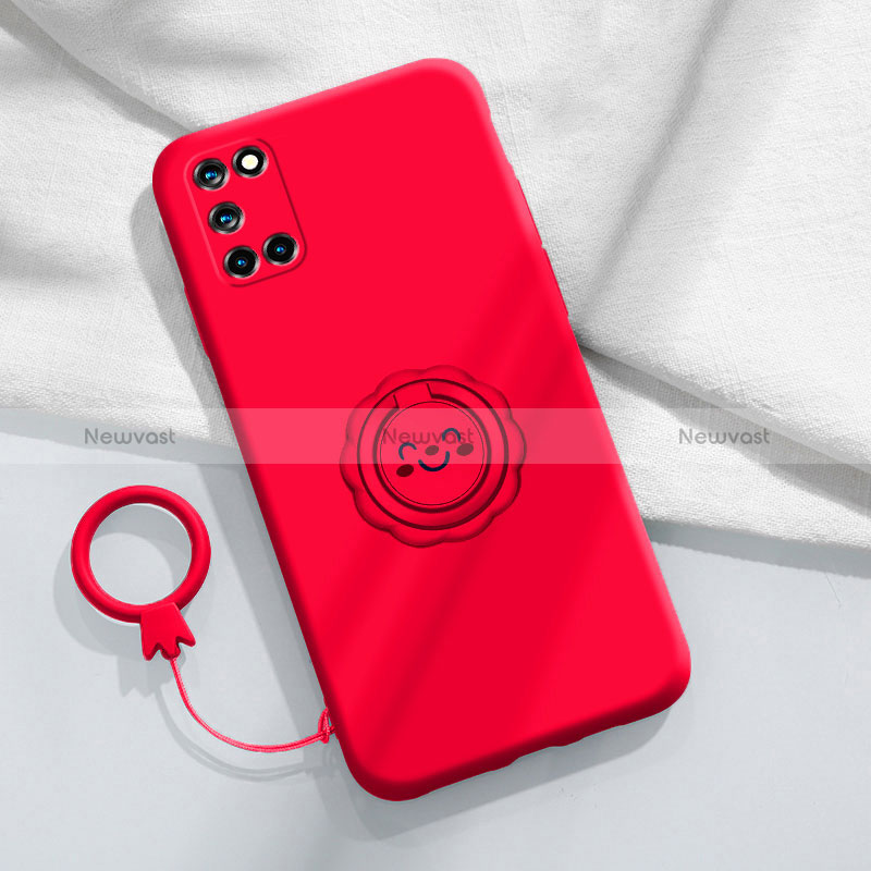 Ultra-thin Silicone Gel Soft Case Cover with Magnetic Finger Ring Stand S01 for Oppo Reno6 Pro 5G Red
