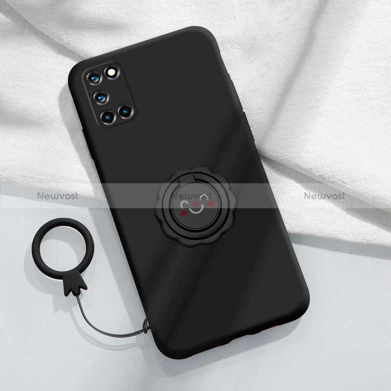 Ultra-thin Silicone Gel Soft Case Cover with Magnetic Finger Ring Stand S01 for Oppo Reno6 Pro+ Plus 5G Black