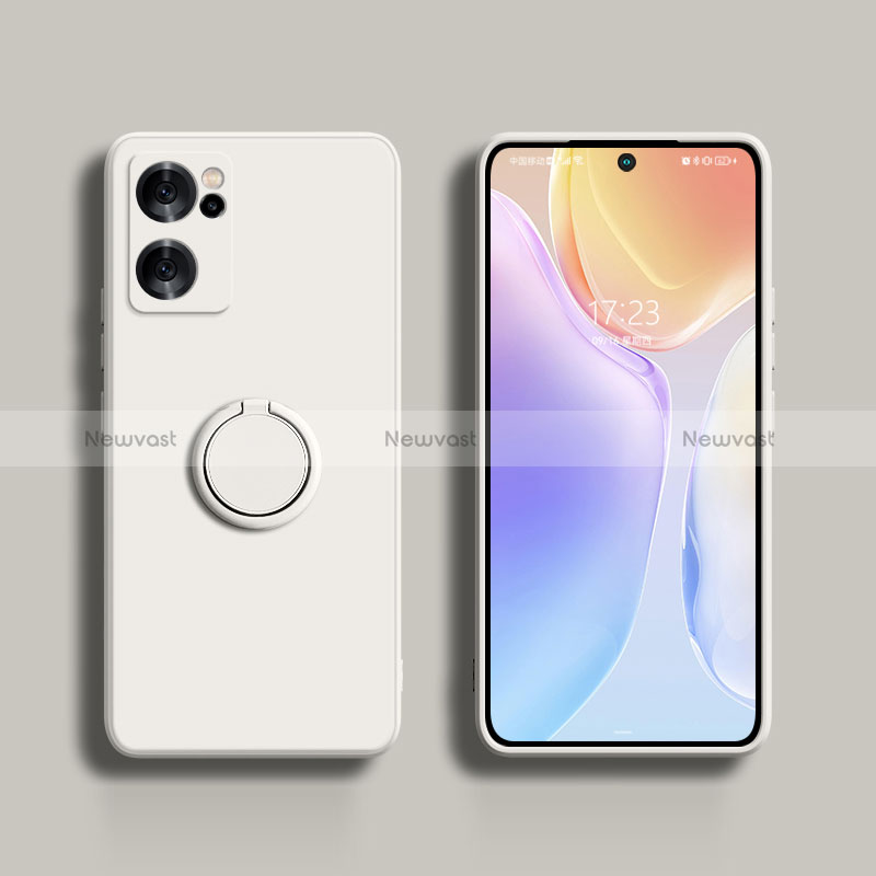 Ultra-thin Silicone Gel Soft Case Cover with Magnetic Finger Ring Stand S01 for Oppo Reno7 SE 5G White