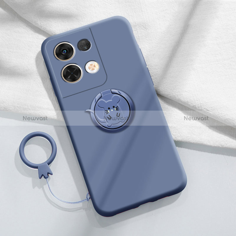 Ultra-thin Silicone Gel Soft Case Cover with Magnetic Finger Ring Stand S01 for Oppo Reno9 Pro+ Plus 5G