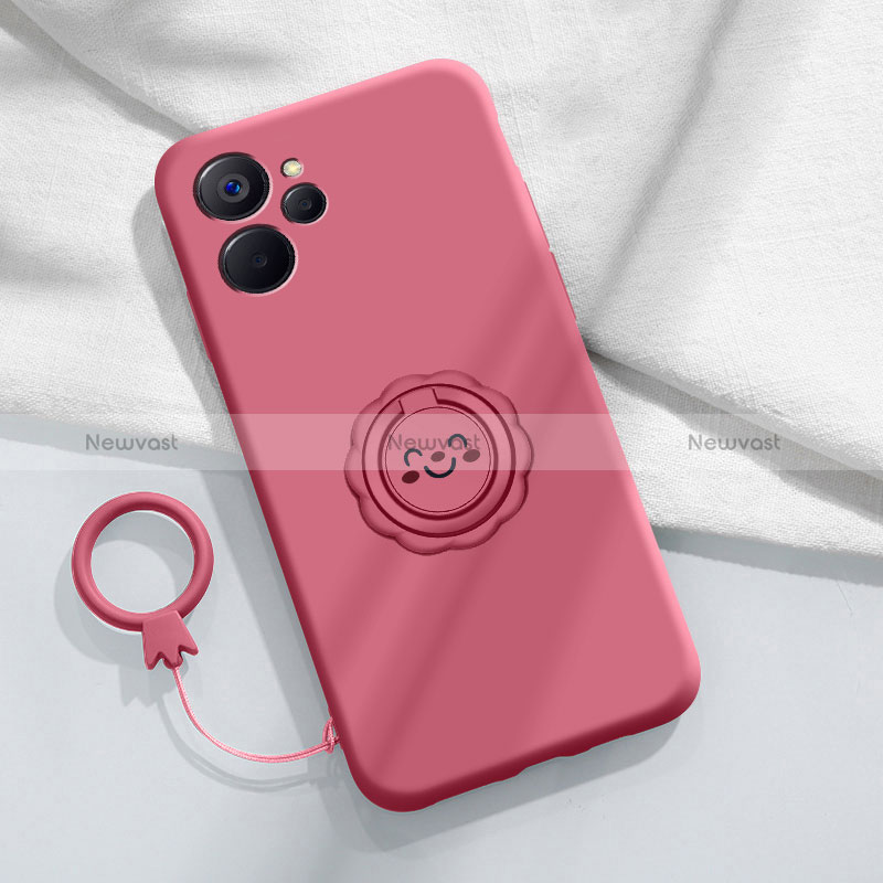 Ultra-thin Silicone Gel Soft Case Cover with Magnetic Finger Ring Stand S01 for Realme 10 5G Hot Pink