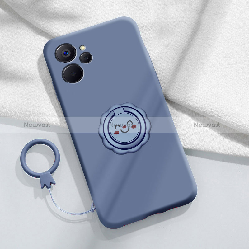 Ultra-thin Silicone Gel Soft Case Cover with Magnetic Finger Ring Stand S01 for Realme 10 5G Lavender Gray