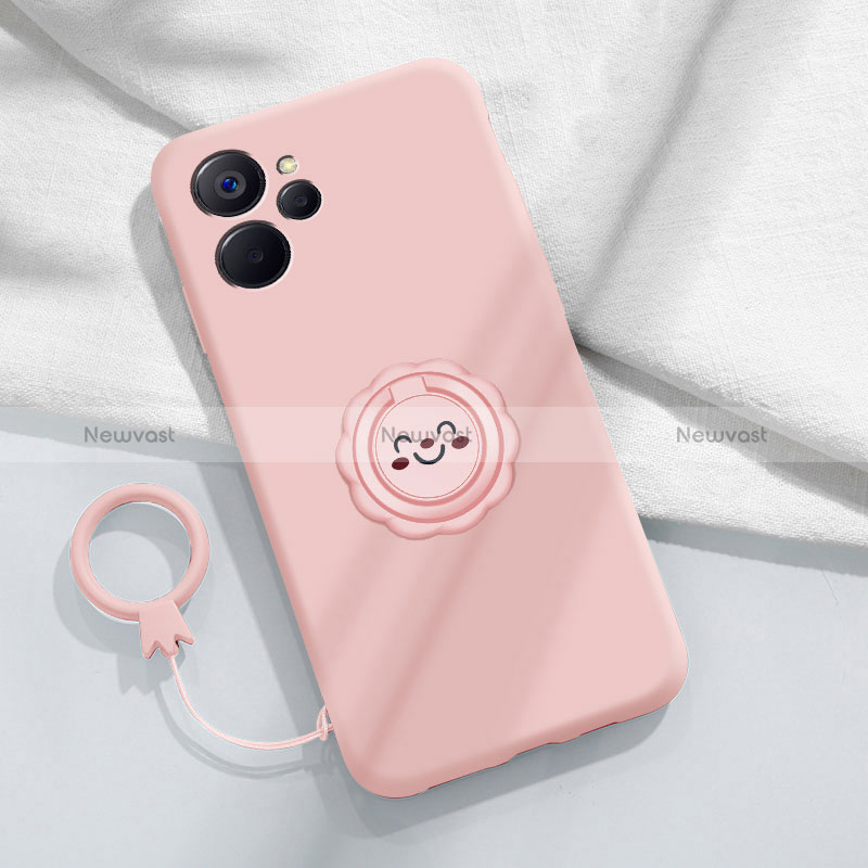 Ultra-thin Silicone Gel Soft Case Cover with Magnetic Finger Ring Stand S01 for Realme 10 5G Pink