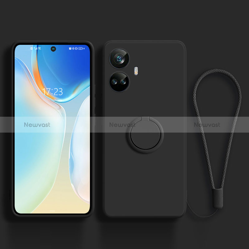 Ultra-thin Silicone Gel Soft Case Cover with Magnetic Finger Ring Stand S01 for Realme 10 Pro+ Plus 5G