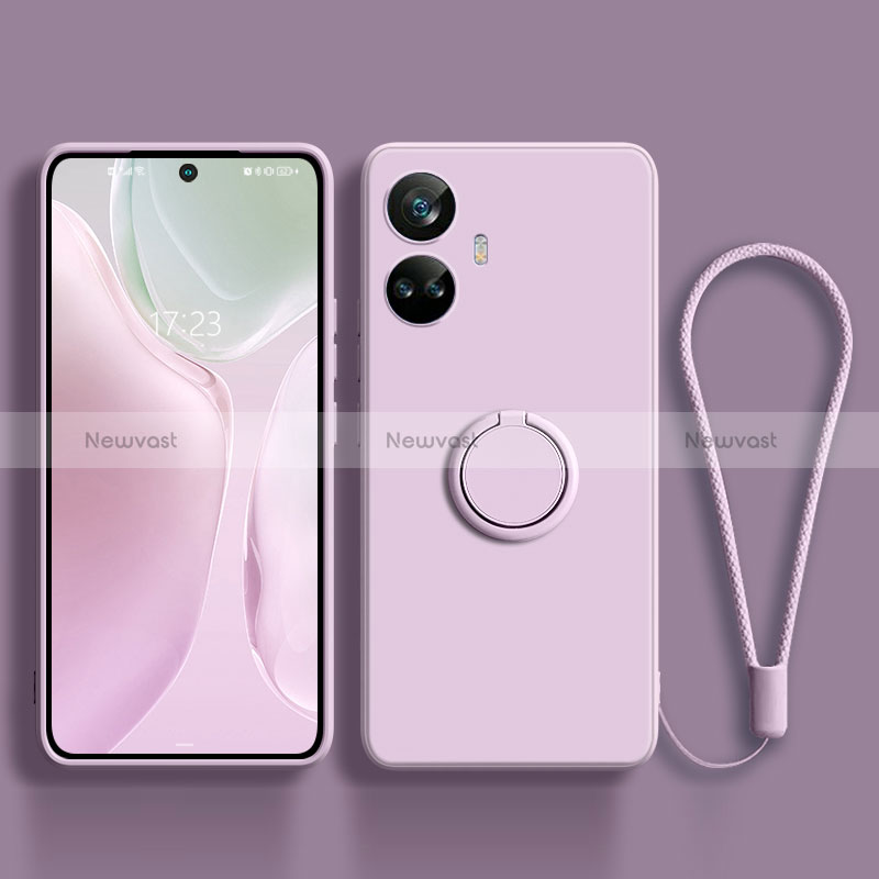 Ultra-thin Silicone Gel Soft Case Cover with Magnetic Finger Ring Stand S01 for Realme 10 Pro+ Plus 5G Clove Purple