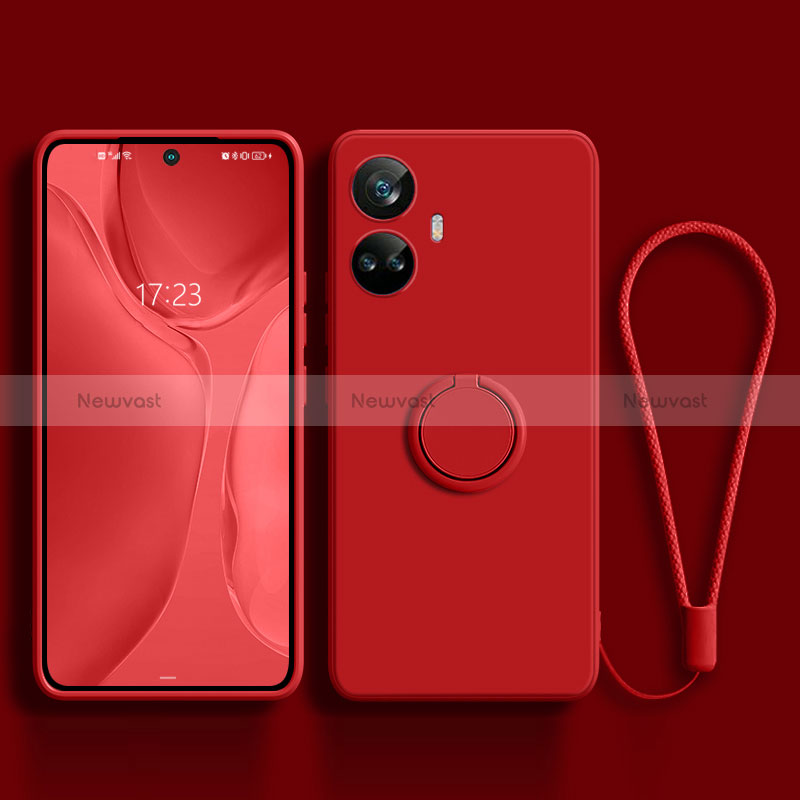 Ultra-thin Silicone Gel Soft Case Cover with Magnetic Finger Ring Stand S01 for Realme 10 Pro+ Plus 5G Red