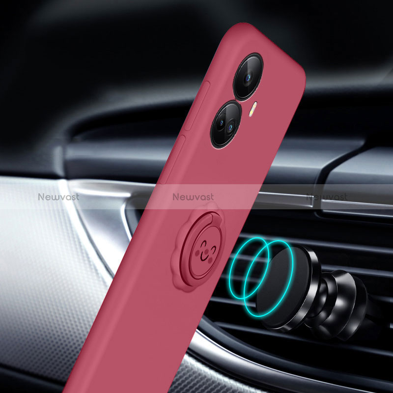 Ultra-thin Silicone Gel Soft Case Cover with Magnetic Finger Ring Stand S01 for Realme 10S 5G