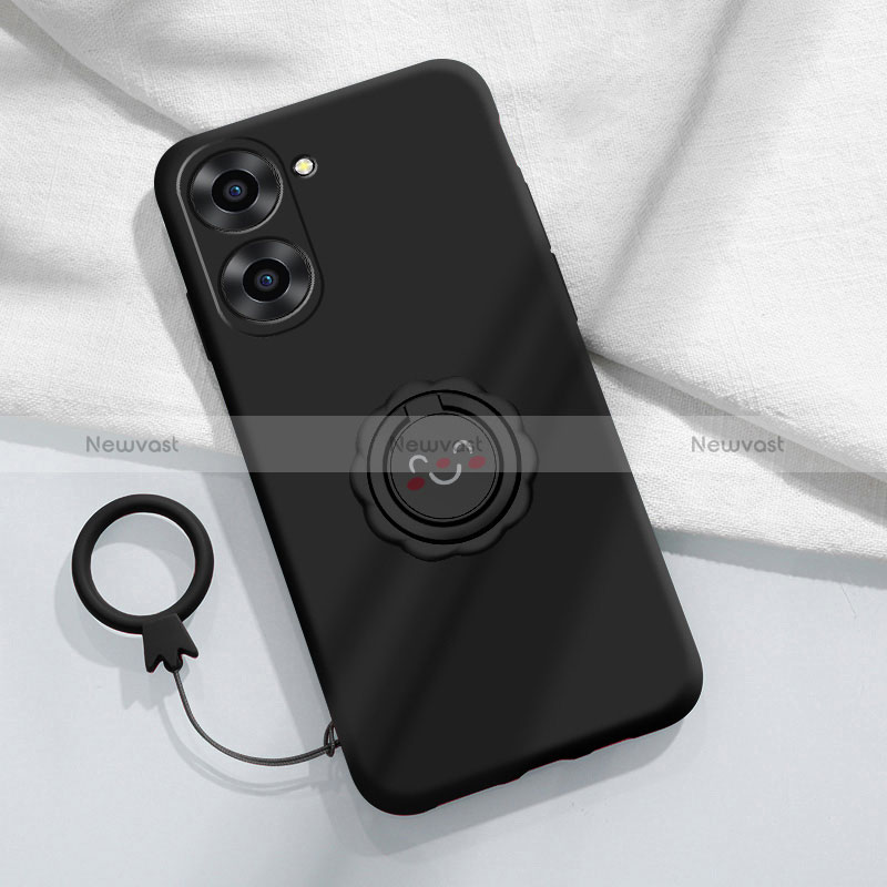 Ultra-thin Silicone Gel Soft Case Cover with Magnetic Finger Ring Stand S01 for Realme 10S 5G