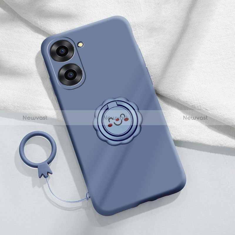 Ultra-thin Silicone Gel Soft Case Cover with Magnetic Finger Ring Stand S01 for Realme 10S 5G