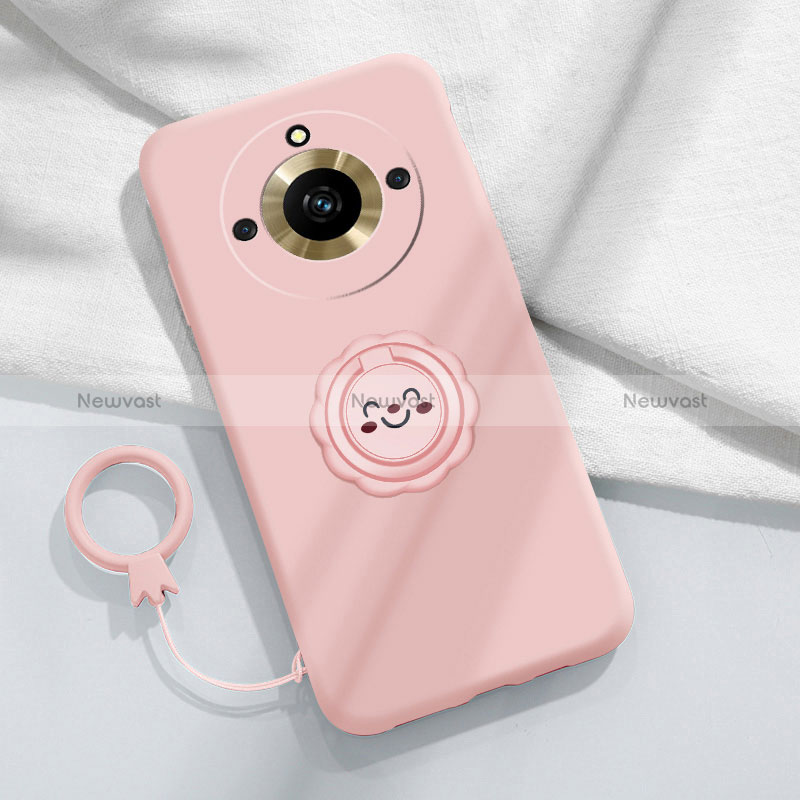 Ultra-thin Silicone Gel Soft Case Cover with Magnetic Finger Ring Stand S01 for Realme 11 Pro 5G Pink