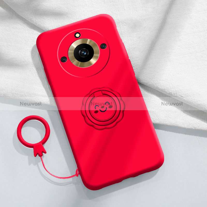 Ultra-thin Silicone Gel Soft Case Cover with Magnetic Finger Ring Stand S01 for Realme 11 Pro+ Plus 5G Red