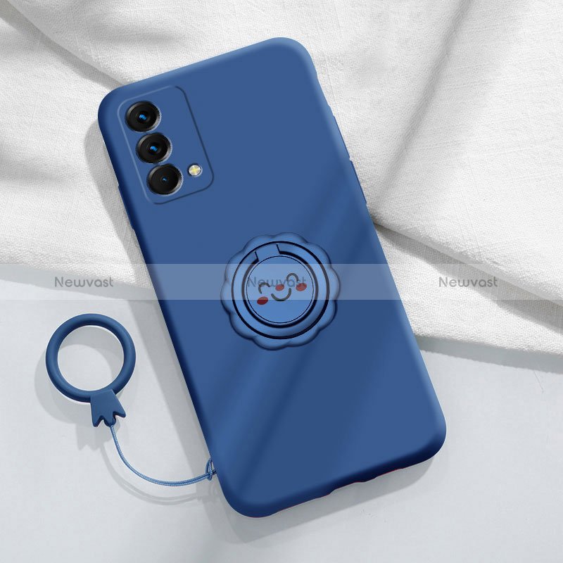 Ultra-thin Silicone Gel Soft Case Cover with Magnetic Finger Ring Stand S01 for Realme GT Master 5G Blue