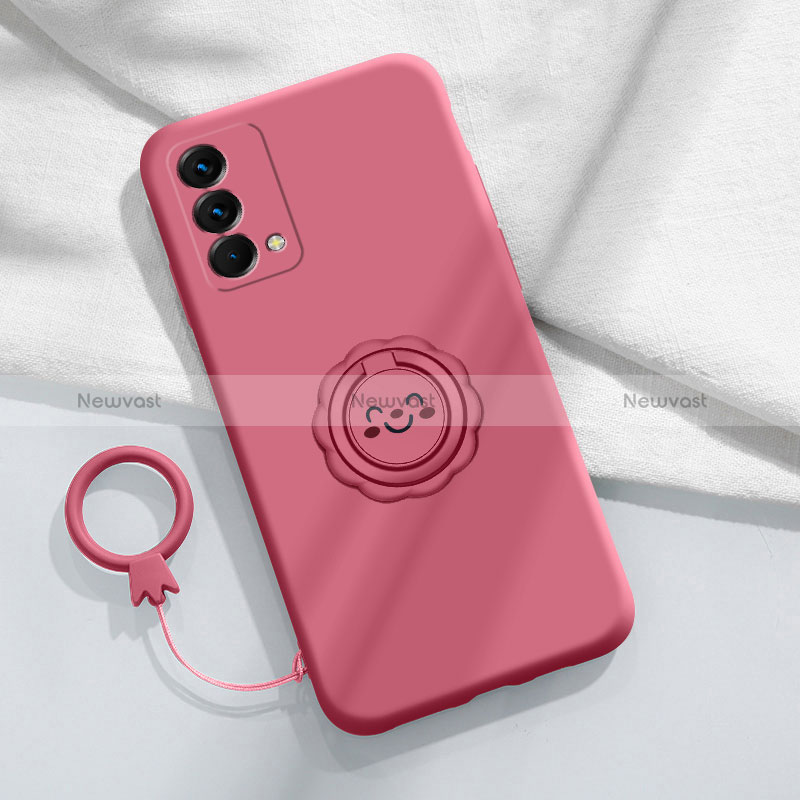 Ultra-thin Silicone Gel Soft Case Cover with Magnetic Finger Ring Stand S01 for Realme GT Master 5G Hot Pink