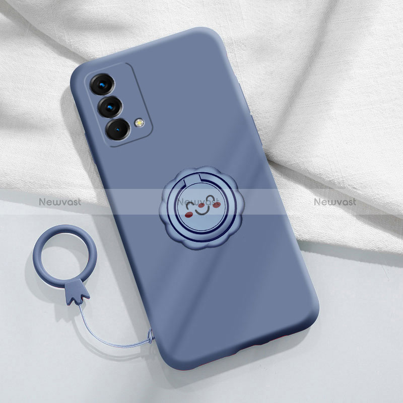 Ultra-thin Silicone Gel Soft Case Cover with Magnetic Finger Ring Stand S01 for Realme GT Master 5G Lavender Gray