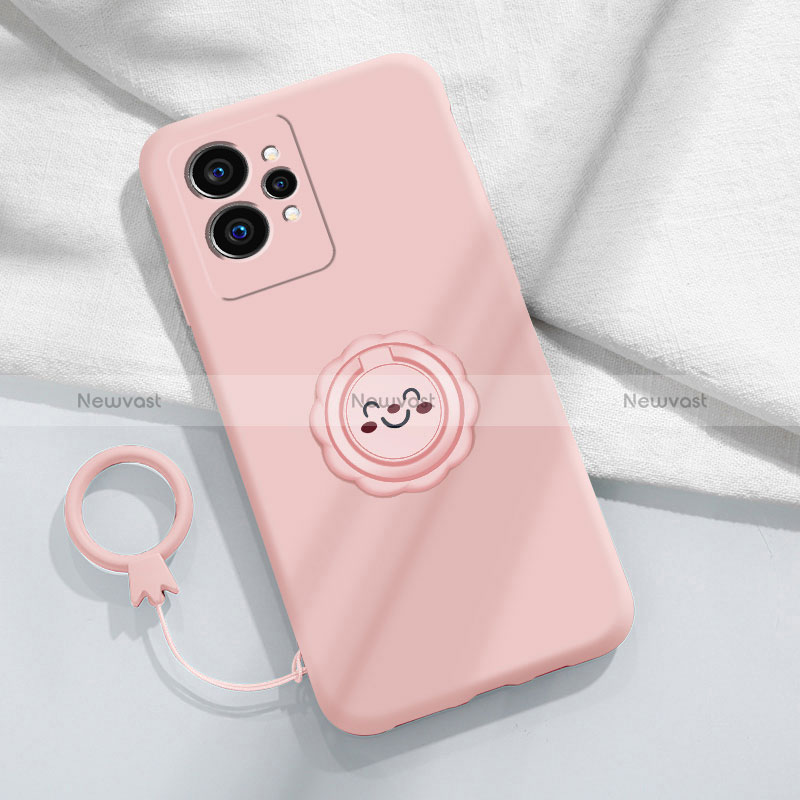 Ultra-thin Silicone Gel Soft Case Cover with Magnetic Finger Ring Stand S01 for Realme GT Neo 3T 5G Pink