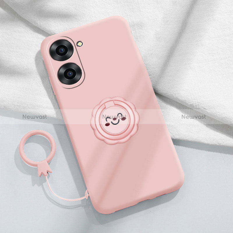 Ultra-thin Silicone Gel Soft Case Cover with Magnetic Finger Ring Stand S01 for Realme Q5x 5G