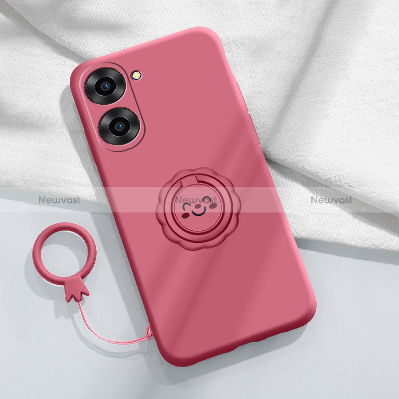 Ultra-thin Silicone Gel Soft Case Cover with Magnetic Finger Ring Stand S01 for Realme Q5x 5G Hot Pink