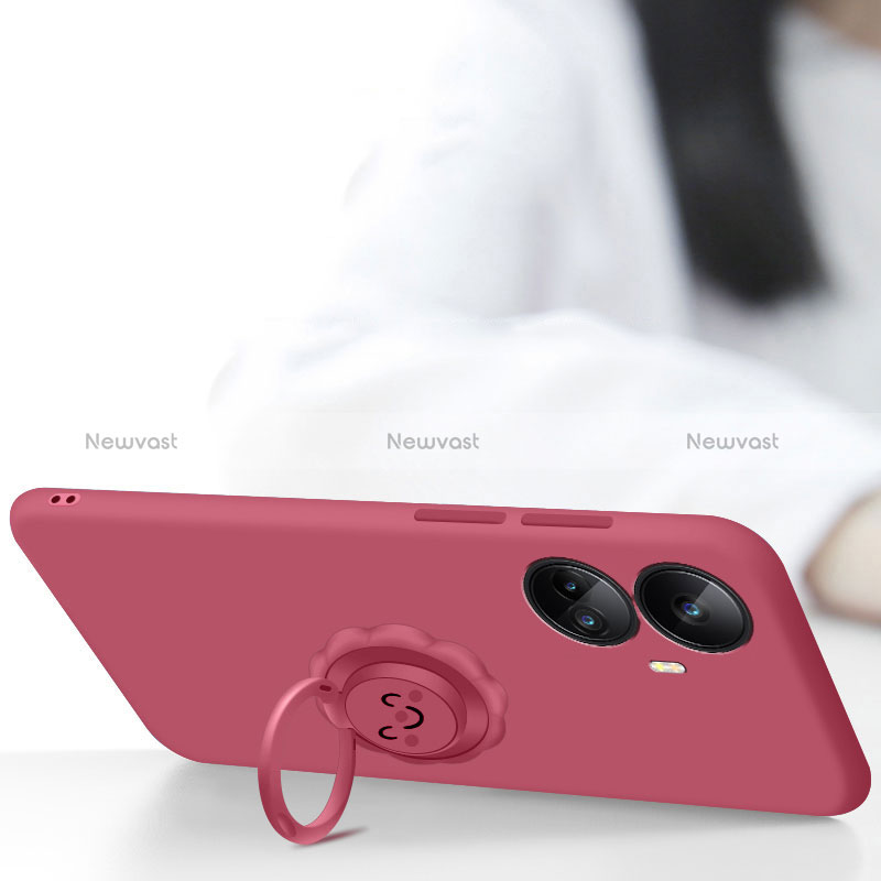 Ultra-thin Silicone Gel Soft Case Cover with Magnetic Finger Ring Stand S01 for Realme V20 5G