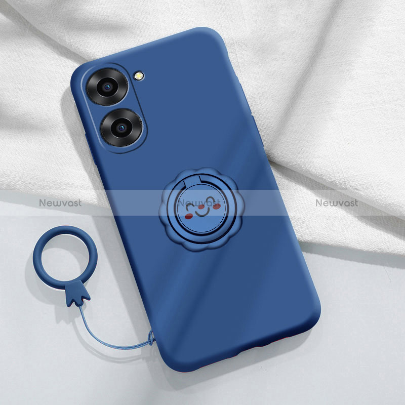 Ultra-thin Silicone Gel Soft Case Cover with Magnetic Finger Ring Stand S01 for Realme V20 5G Blue