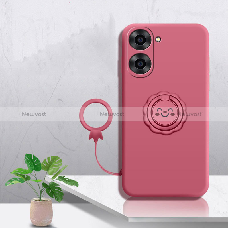 Ultra-thin Silicone Gel Soft Case Cover with Magnetic Finger Ring Stand S01 for Realme V30 5G