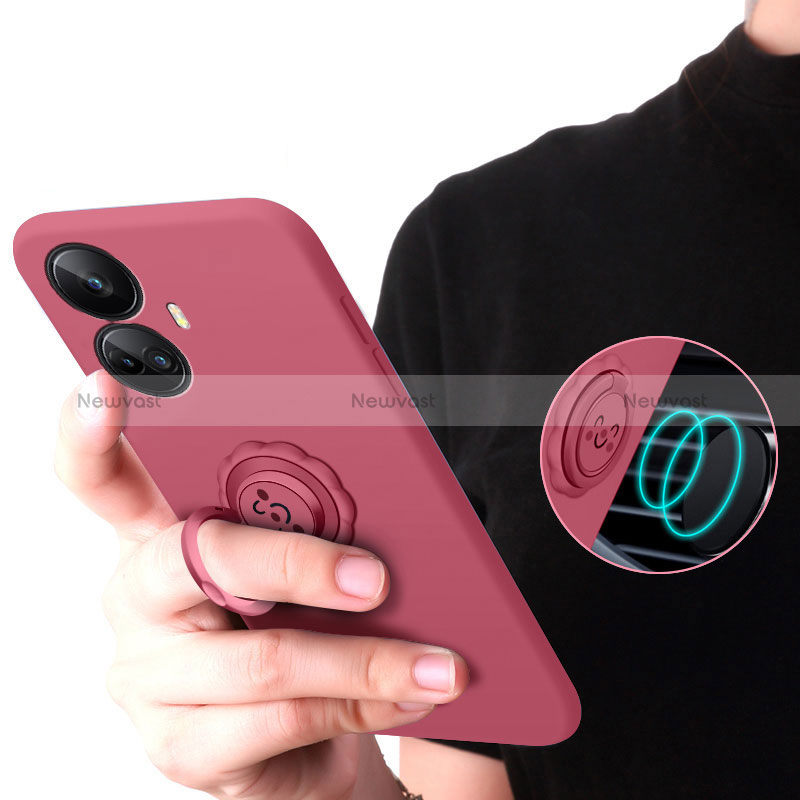 Ultra-thin Silicone Gel Soft Case Cover with Magnetic Finger Ring Stand S01 for Realme V30t 5G