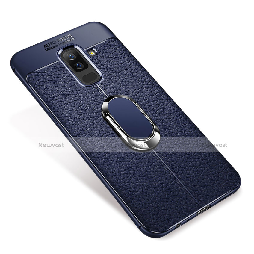 Ultra-thin Silicone Gel Soft Case Cover with Magnetic Finger Ring Stand S01 for Samsung Galaxy A6 Plus (2018) Blue