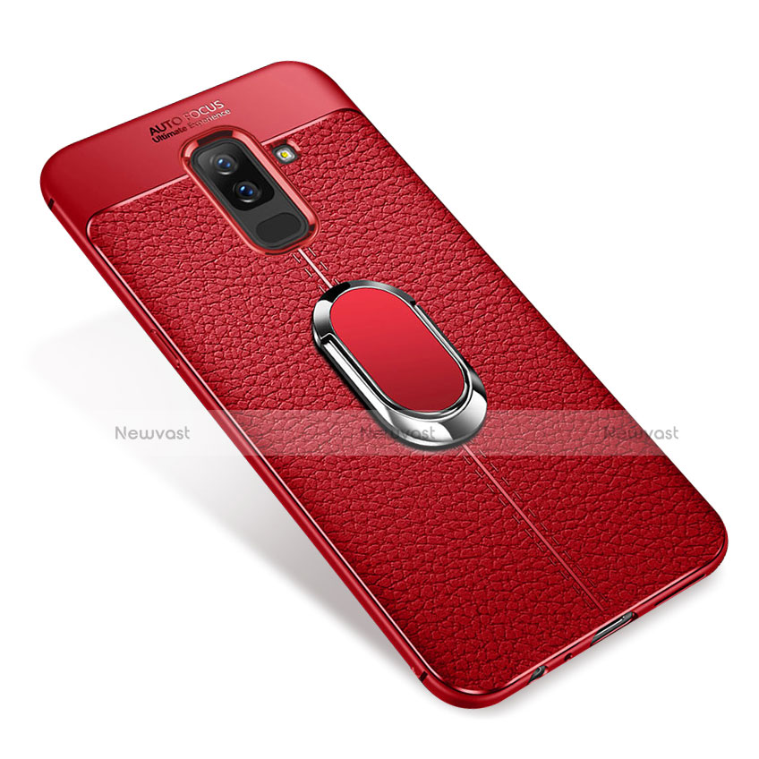 Ultra-thin Silicone Gel Soft Case Cover with Magnetic Finger Ring Stand S01 for Samsung Galaxy A6 Plus (2018) Red