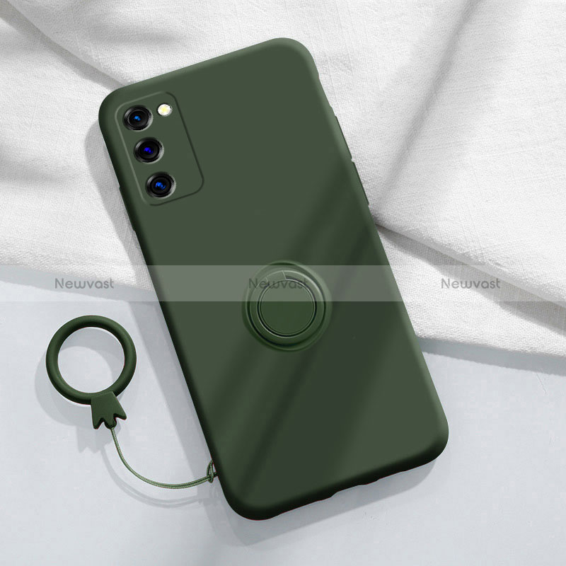 Ultra-thin Silicone Gel Soft Case Cover with Magnetic Finger Ring Stand S01 for Samsung Galaxy S20 FE 4G Midnight Green