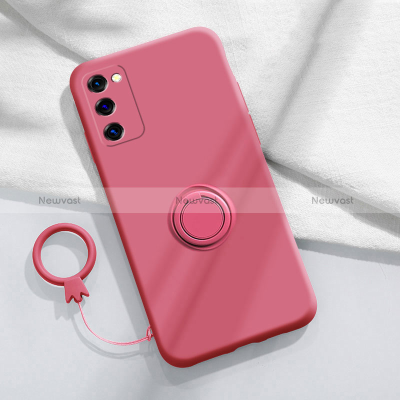 Ultra-thin Silicone Gel Soft Case Cover with Magnetic Finger Ring Stand S01 for Samsung Galaxy S20 FE 4G Red