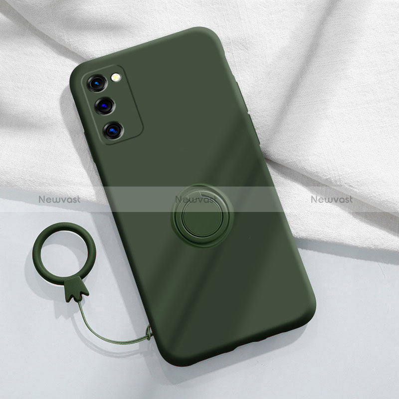 Ultra-thin Silicone Gel Soft Case Cover with Magnetic Finger Ring Stand S01 for Samsung Galaxy S20 FE 5G Midnight Green