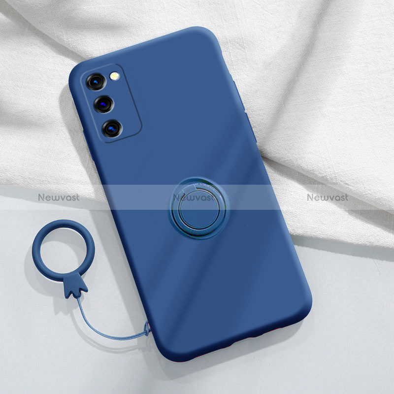 Ultra-thin Silicone Gel Soft Case Cover with Magnetic Finger Ring Stand S01 for Samsung Galaxy S20 Lite 5G Blue