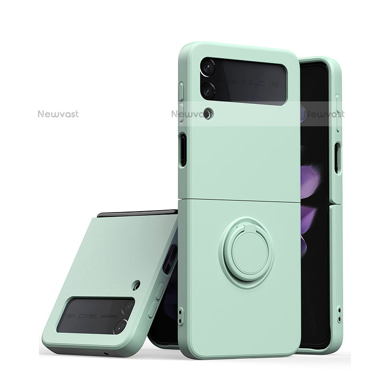 Ultra-thin Silicone Gel Soft Case Cover with Magnetic Finger Ring Stand S01 for Samsung Galaxy Z Flip3 5G Cyan