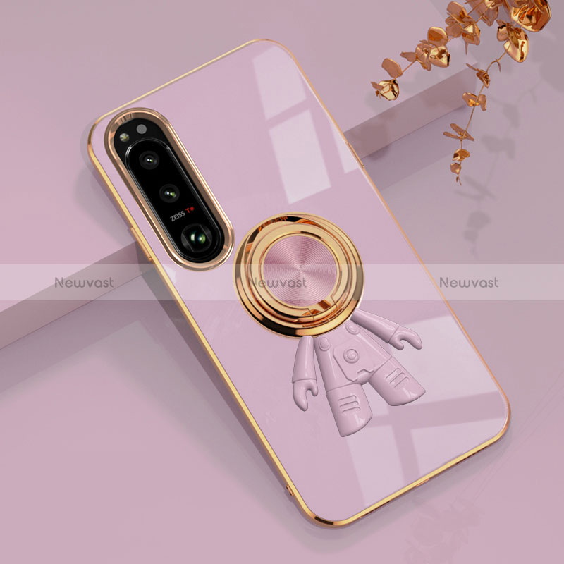 Ultra-thin Silicone Gel Soft Case Cover with Magnetic Finger Ring Stand S01 for Sony Xperia 1 IV