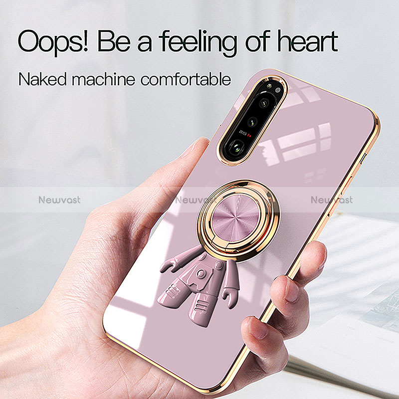 Ultra-thin Silicone Gel Soft Case Cover with Magnetic Finger Ring Stand S01 for Sony Xperia 1 IV