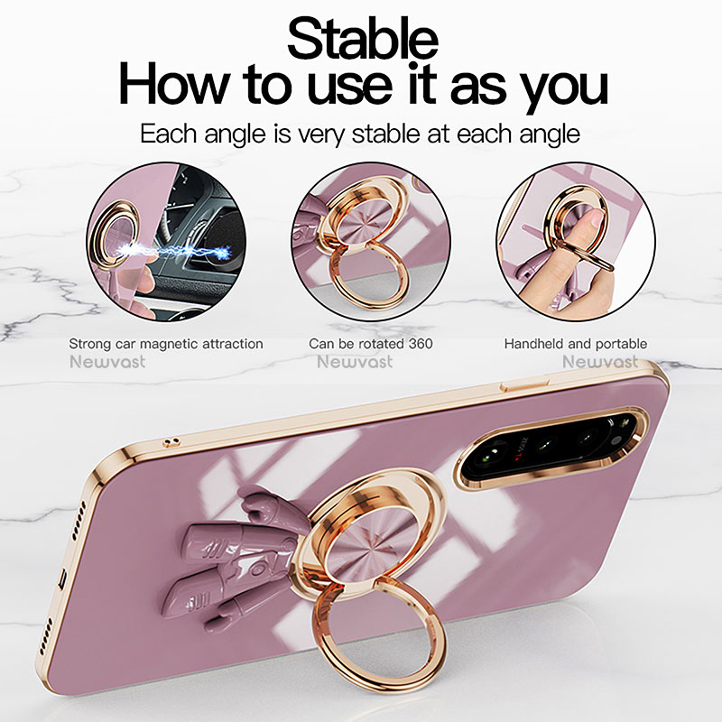 Ultra-thin Silicone Gel Soft Case Cover with Magnetic Finger Ring Stand S01 for Sony Xperia 10 IV SO-52C