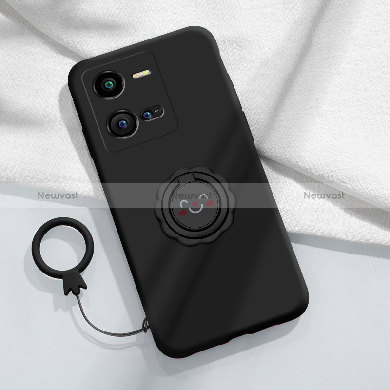 Ultra-thin Silicone Gel Soft Case Cover with Magnetic Finger Ring Stand S01 for Vivo iQOO 10 Pro 5G