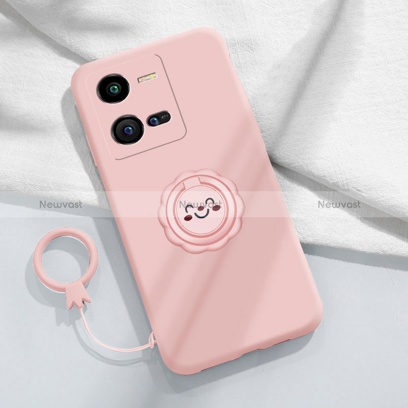 Ultra-thin Silicone Gel Soft Case Cover with Magnetic Finger Ring Stand S01 for Vivo iQOO 10 Pro 5G