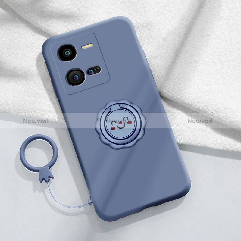 Ultra-thin Silicone Gel Soft Case Cover with Magnetic Finger Ring Stand S01 for Vivo iQOO 10 Pro 5G