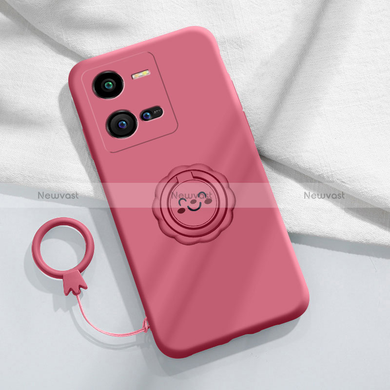 Ultra-thin Silicone Gel Soft Case Cover with Magnetic Finger Ring Stand S01 for Vivo iQOO 10 Pro 5G Hot Pink