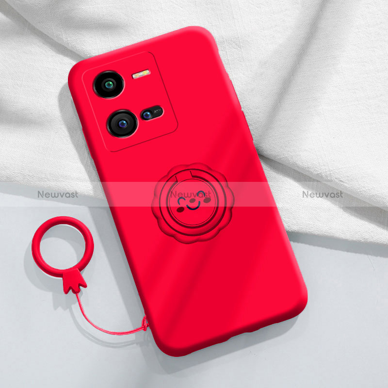 Ultra-thin Silicone Gel Soft Case Cover with Magnetic Finger Ring Stand S01 for Vivo iQOO 10 Pro 5G Red