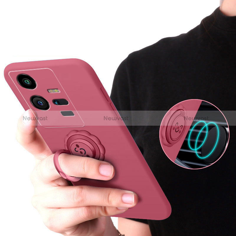 Ultra-thin Silicone Gel Soft Case Cover with Magnetic Finger Ring Stand S01 for Vivo iQOO 11 5G