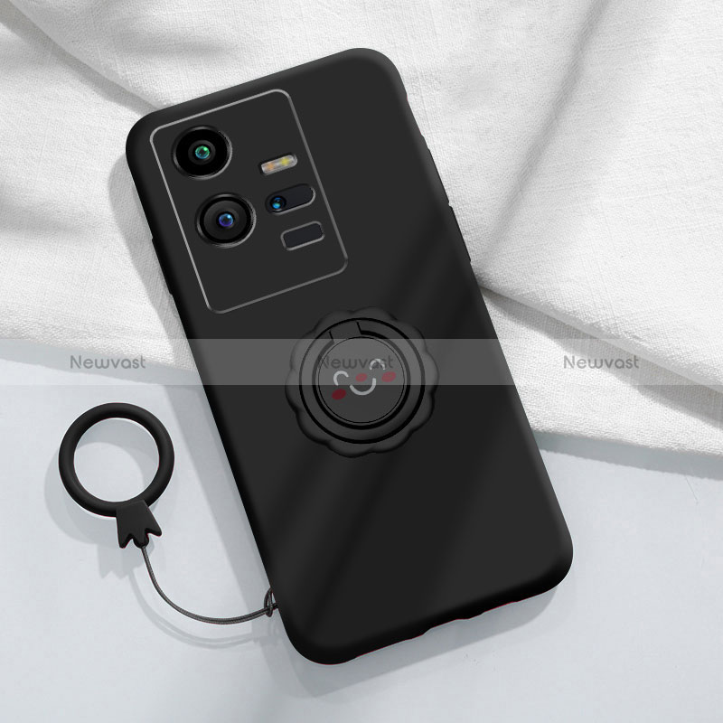 Ultra-thin Silicone Gel Soft Case Cover with Magnetic Finger Ring Stand S01 for Vivo iQOO 11 5G