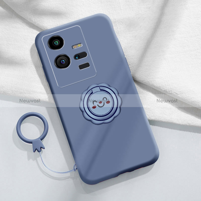 Ultra-thin Silicone Gel Soft Case Cover with Magnetic Finger Ring Stand S01 for Vivo iQOO 11 Pro 5G Lavender Gray