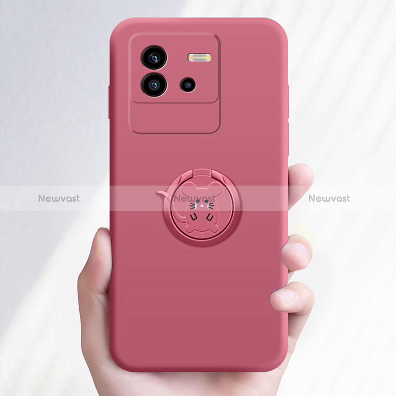 Ultra-thin Silicone Gel Soft Case Cover with Magnetic Finger Ring Stand S01 for Vivo iQOO Neo6 5G