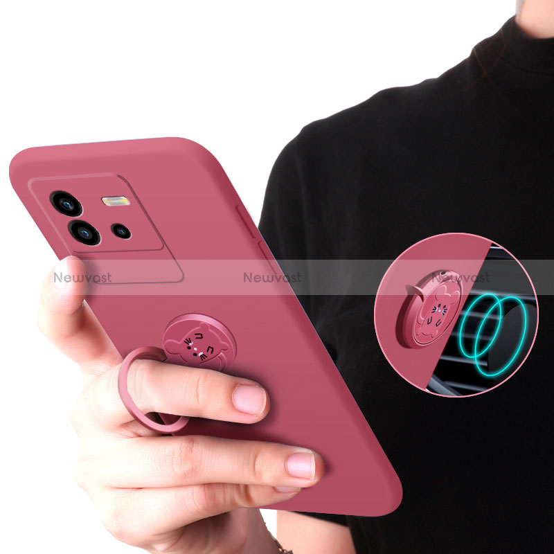 Ultra-thin Silicone Gel Soft Case Cover with Magnetic Finger Ring Stand S01 for Vivo iQOO Neo6 SE 5G