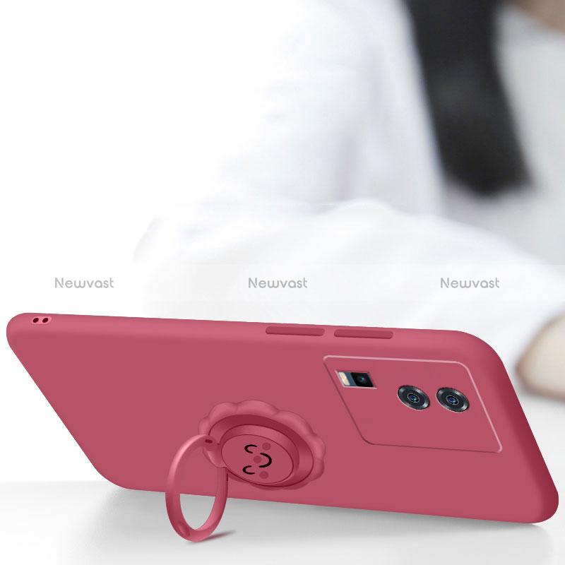 Ultra-thin Silicone Gel Soft Case Cover with Magnetic Finger Ring Stand S01 for Vivo iQOO Neo7 5G