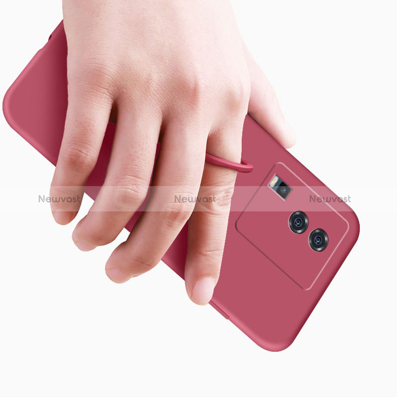 Ultra-thin Silicone Gel Soft Case Cover with Magnetic Finger Ring Stand S01 for Vivo iQOO Neo7 5G