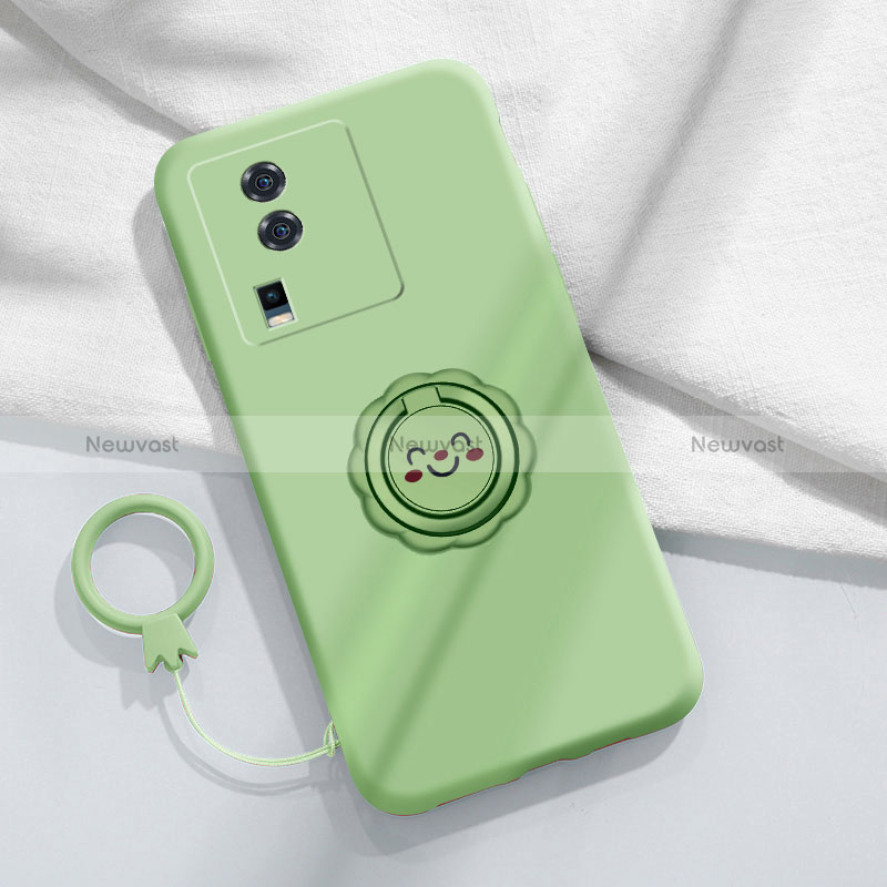 Ultra-thin Silicone Gel Soft Case Cover with Magnetic Finger Ring Stand S01 for Vivo iQOO Neo7 5G Green