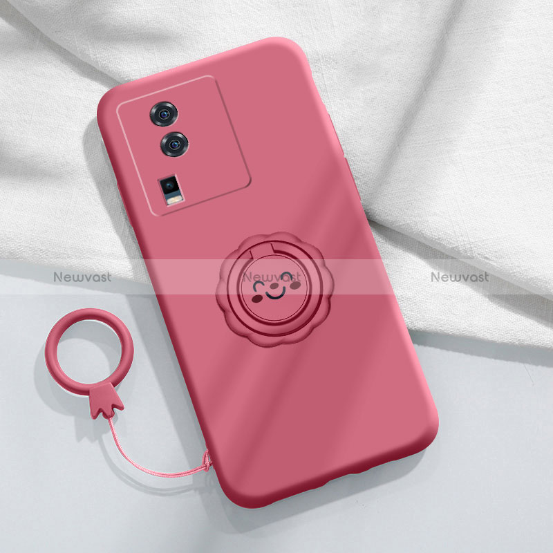 Ultra-thin Silicone Gel Soft Case Cover with Magnetic Finger Ring Stand S01 for Vivo iQOO Neo7 SE