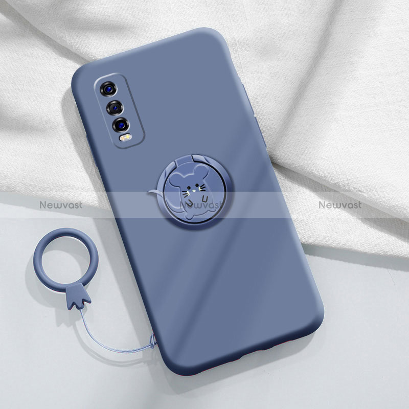 Ultra-thin Silicone Gel Soft Case Cover with Magnetic Finger Ring Stand S01 for Vivo iQOO U1